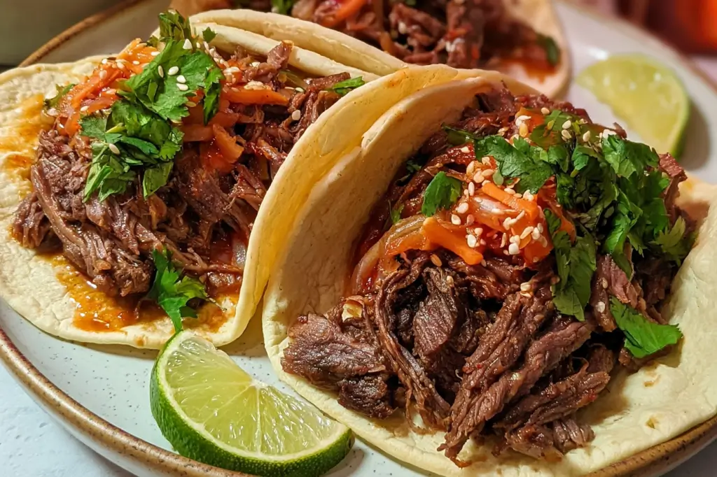 Slow-Cooked Korean Beef Soft Tacos