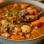 Witches Brew Stew (Halloween Soup): Spooktacular Flavor Awaits 5 Hearty Witches Brew Stew made with ground turkey, baby potatoes, carrots, and white mushrooms.