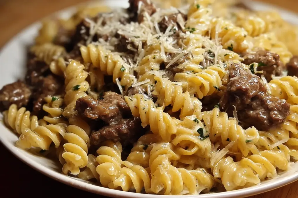 Beef and Rotini in Garlic Parmesan Sauce Beef and Rotini in Garlic Parmesan Sauce | Easy Creamy Pasta