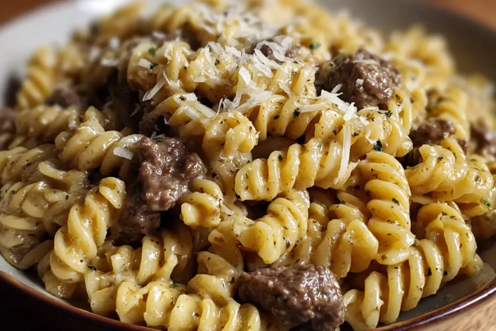 Beef and Rotini in Garlic Parmesan Sauce | Easy Creamy Pasta 4 Beef and Rotini in Garlic Parmesan Sauce1 Beef and Rotini in Garlic Parmesan Sauce | Easy Creamy Pasta