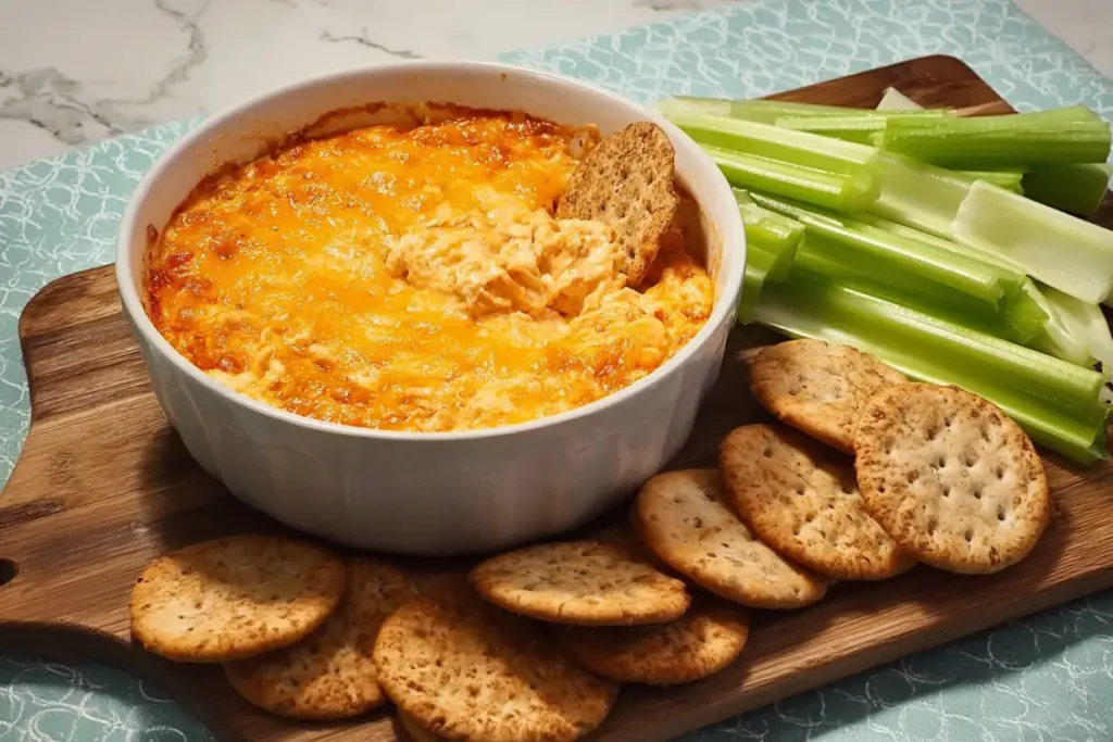 Creamy Buffalo Chicken Dip Served with Tortilla Chips
