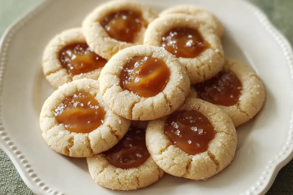 Caramel thumbprint cookies Salted Caramel Thumbprint Cookies: Sweet Meets Salty