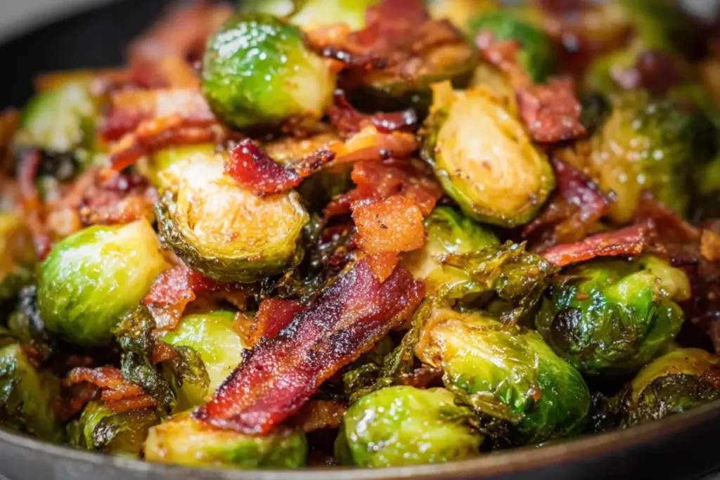 Maple Bacon Brussels Sprouts That Will Make You Smile 4 Delicious Maple Bacon Brussels Sprouts on Serving Plate