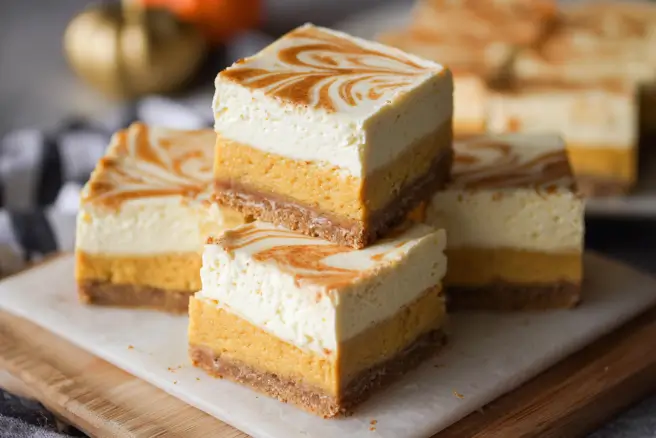 Pumpkin Cheesecake Bars Ready to Serve
