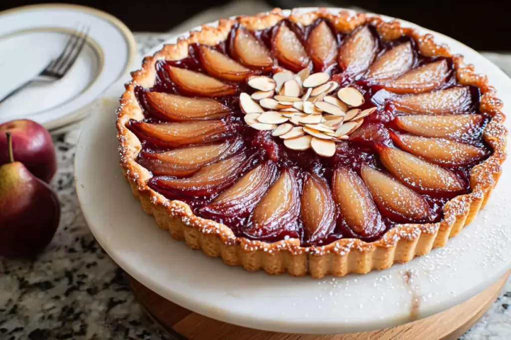 Red Wine Poached Pear Frangipane Tart1 Red Wine–Poached Pear Frangipane Tart (Step-by-Step)