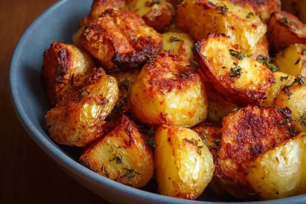 Crispy Roast Potatoes on a White Plate 