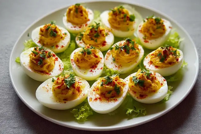 Traditional Deviled Eggs Platter Ready for Serving
