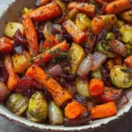 Date Syrup Glazed Roasted Veggies on a Serving Plate