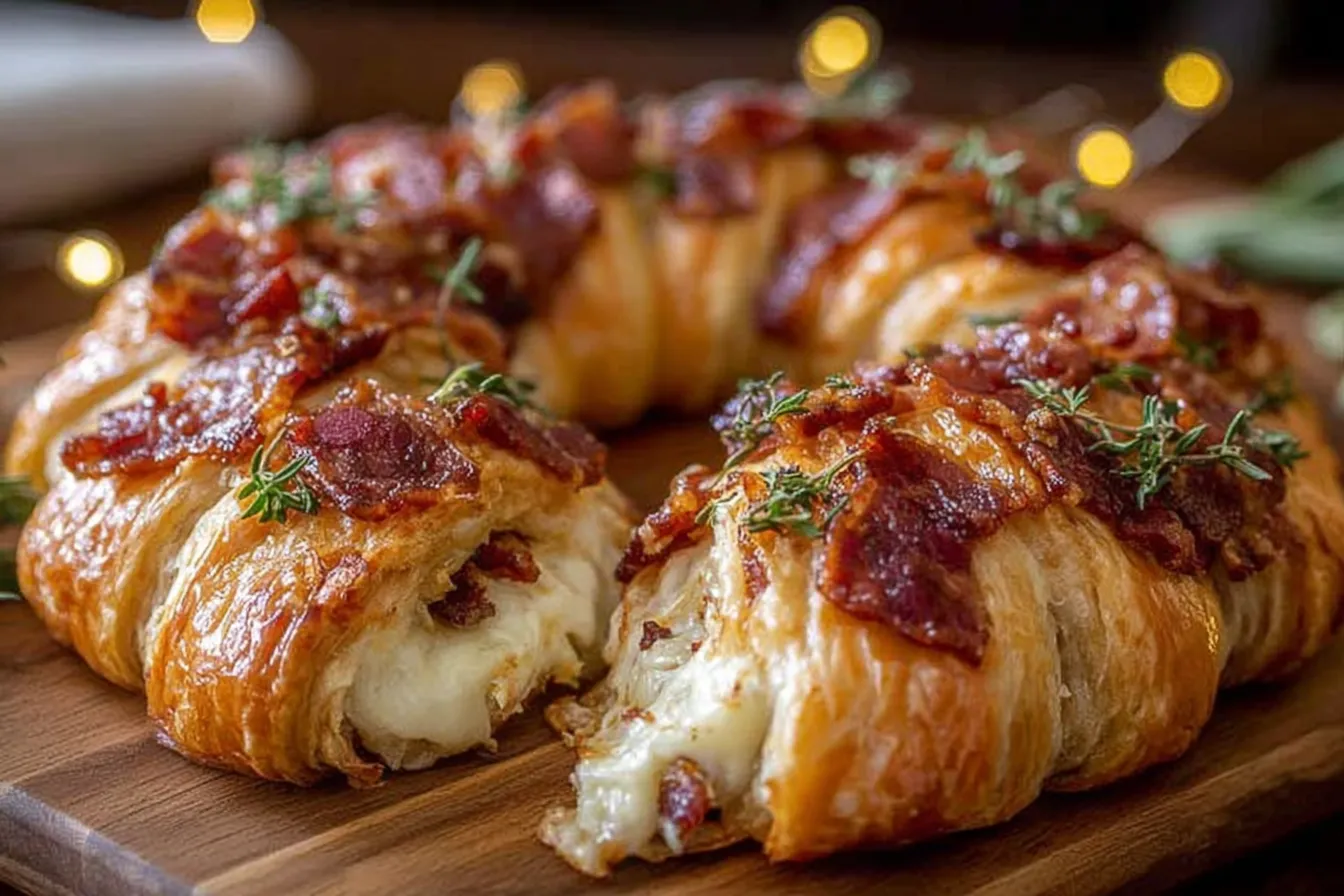 Bacon Brie Crescent Wreath Recipe | Easy Holiday Appetizer with Crescent Dough, Brie & Bacon