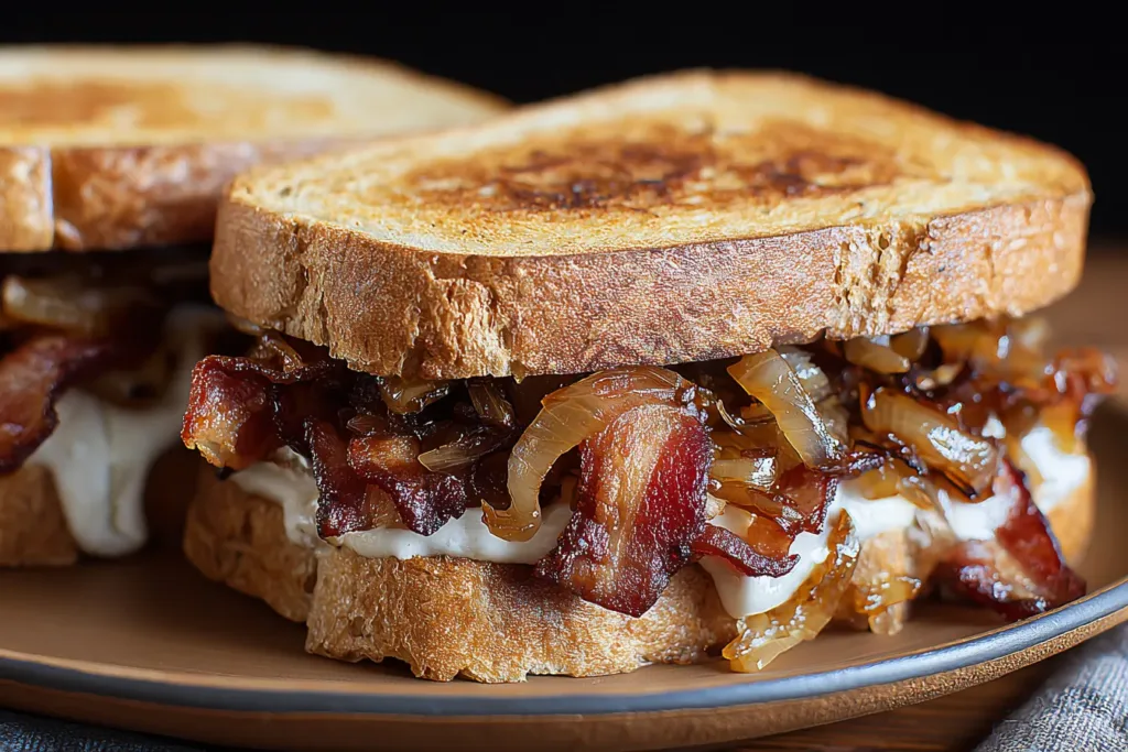 Best Bacon Sandwich with Caramelized Onions Recipe on a Plate