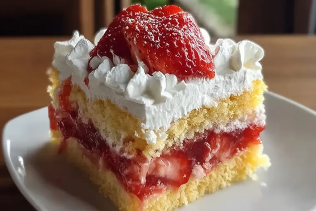 Mouthwatering Strawberry Poke Cake Slices