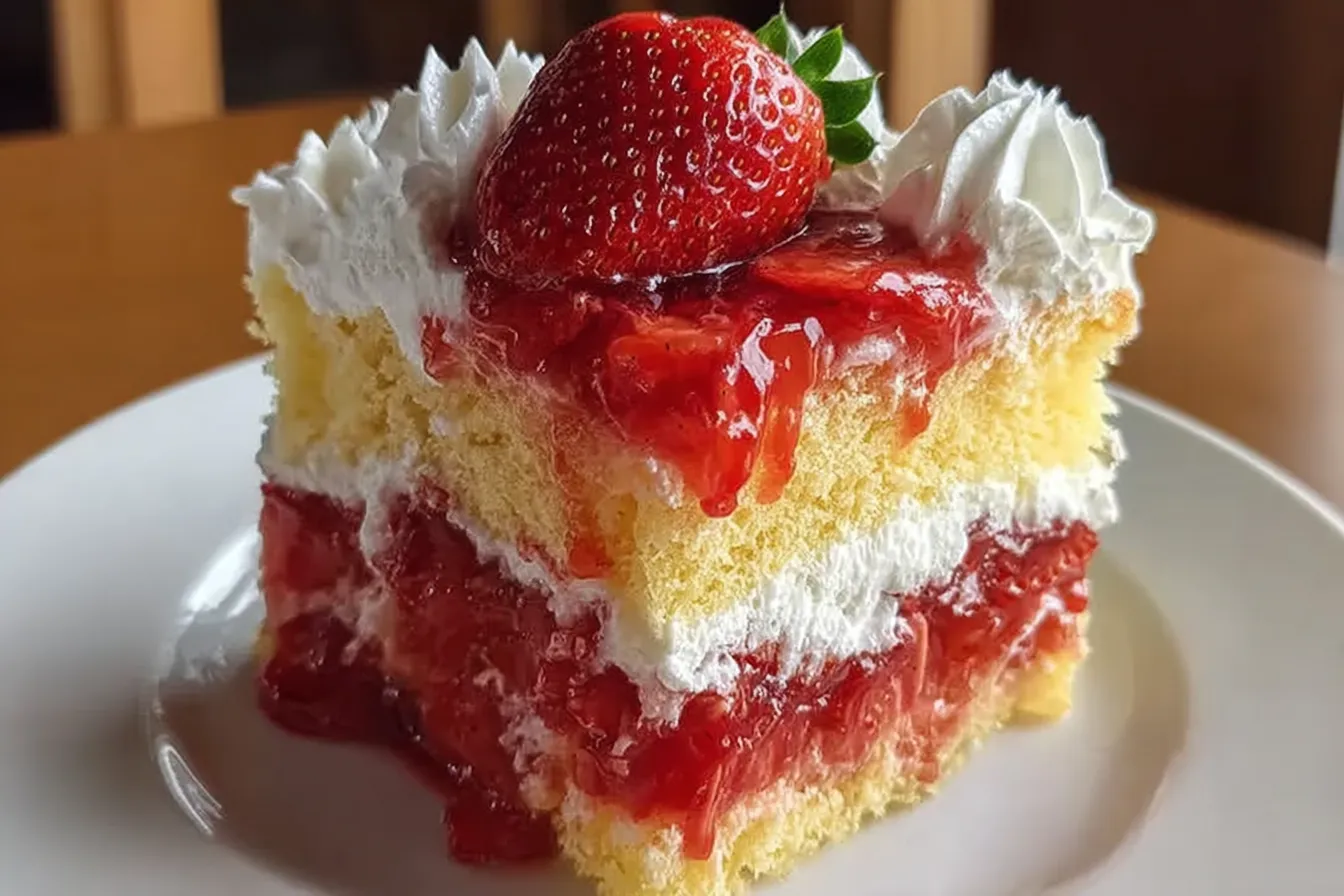 Mouthwatering Strawberry Poke Cake Slices