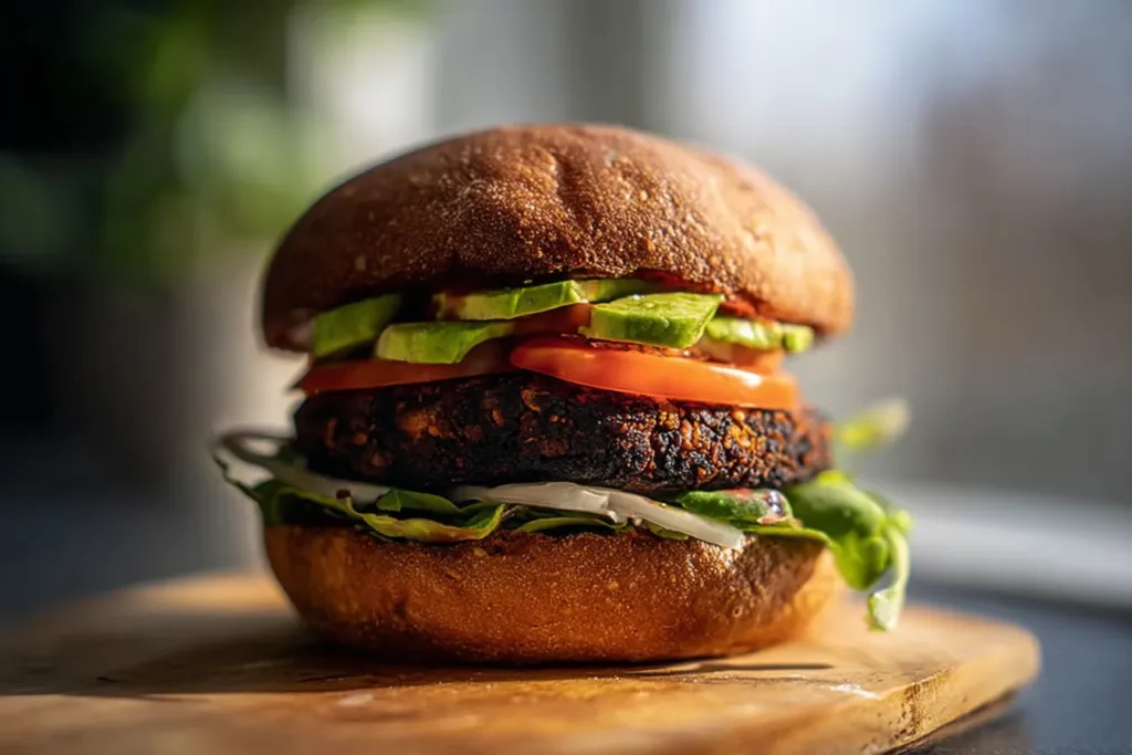 Homemade Black Bean Burger on a Plate
