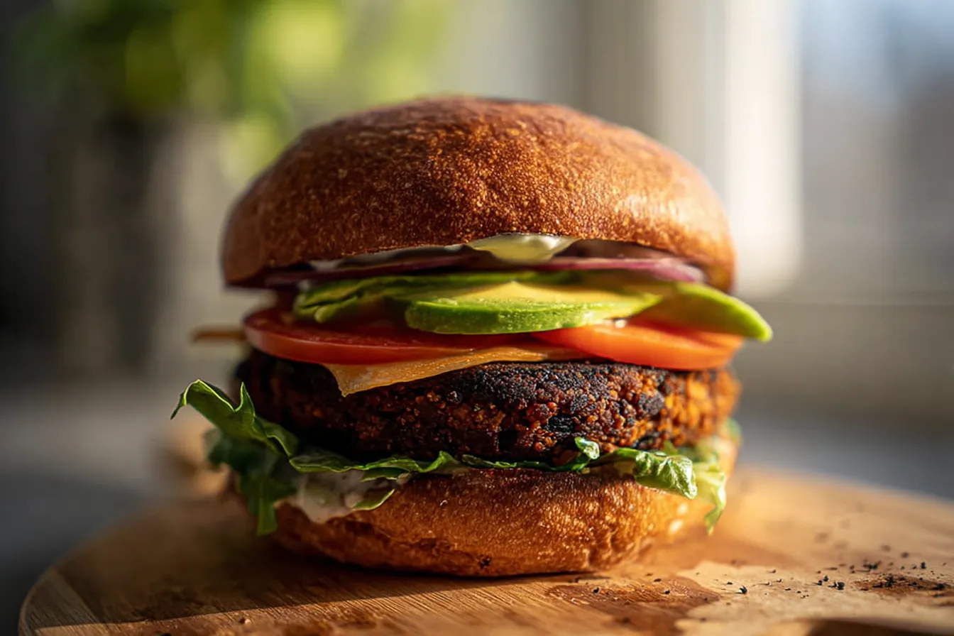 Black Bean Burger Delight: A Flavorful Veggie Meal 4 Homemade Black Bean Burger on a Plate
