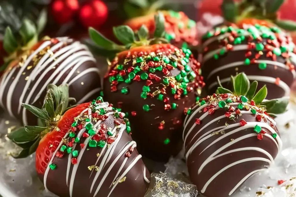 Christmas Chocolate-Covered Strawberries on a Festive Platter