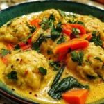 Coconut Curry Soup With Dumplings in a Bowl