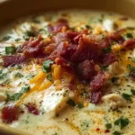 Creamy Chicken Bacon Soup in a Rustic Bowl