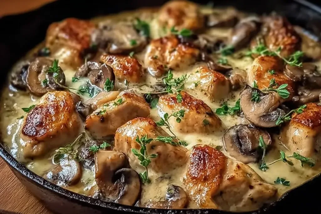 Creamy Keto Garlic Mushroom Chicken Casserole Fresh from the Oven
