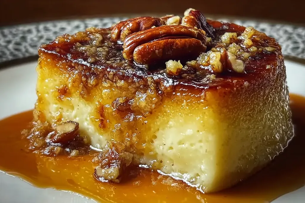 Decadent Crème Brûlée Caramel Pecan Cake Slice