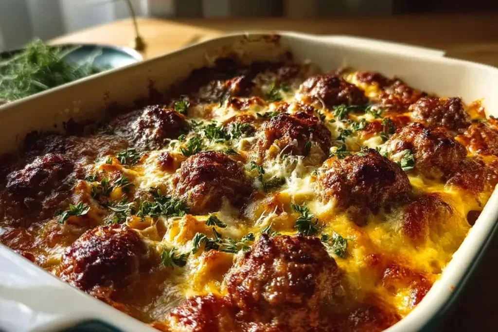 Delicious Dump and Bake Meatball Casserole Ready to Serve