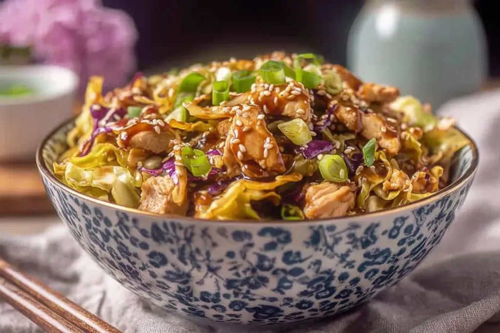 Delicious Egg Roll Bowls with Chicken and Cabbage