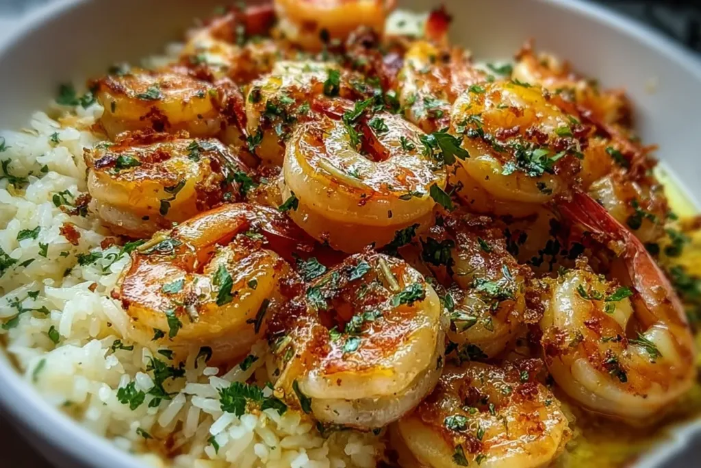 Garlic Butter Shrimp Rice Bake Dish