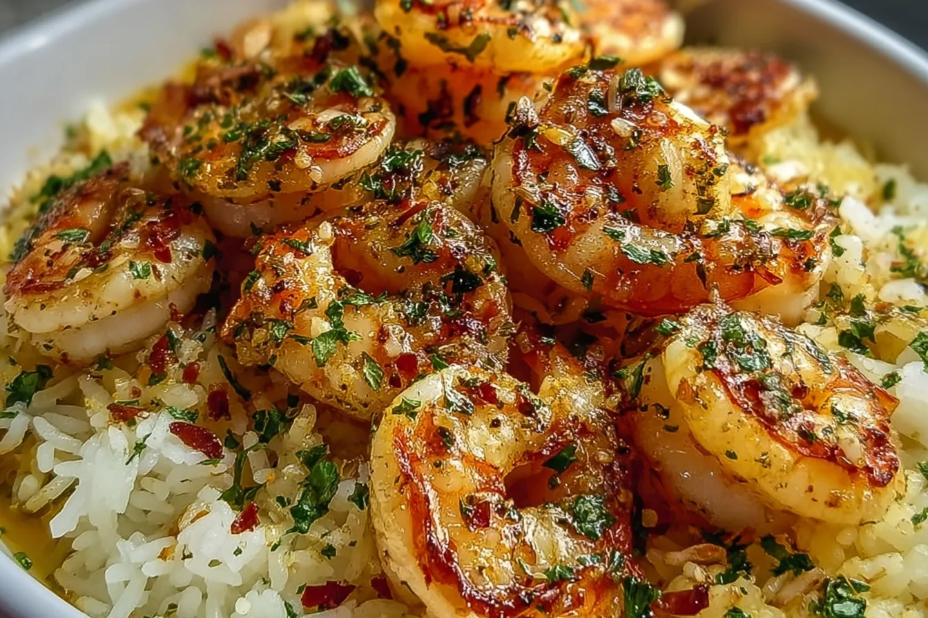 Garlic Butter Shrimp Rice Bake
