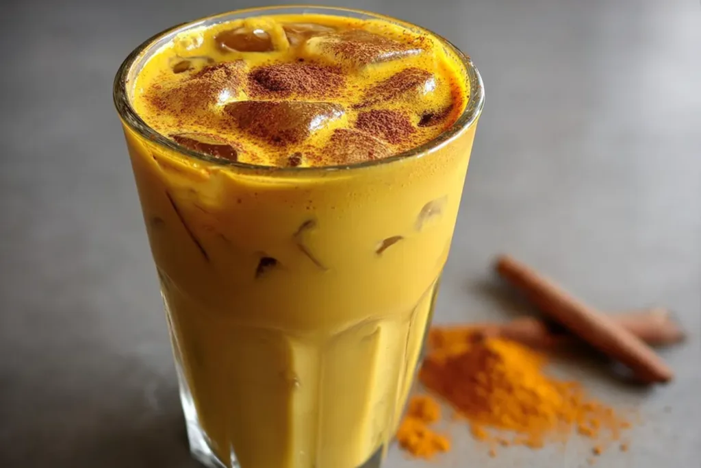 Iced Golden Milk Turmeric Latte in a Glass