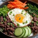 Korean Ground Beef Bowl Garnished with Sesame Seeds
