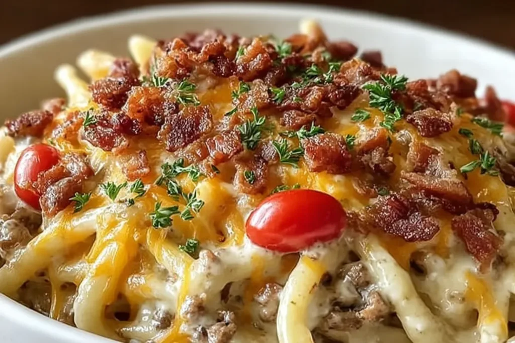 Loaded Bacon Cheeseburger Alfredo Pasta: Deliciously Creamy
