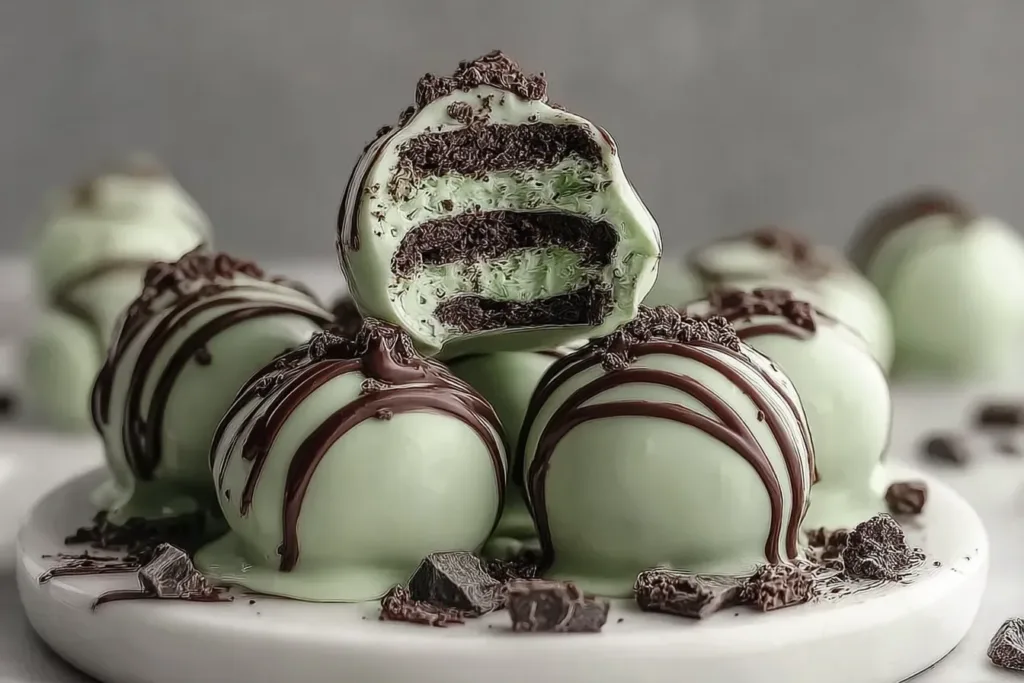 Mint Oreo Truffles on a White Plate