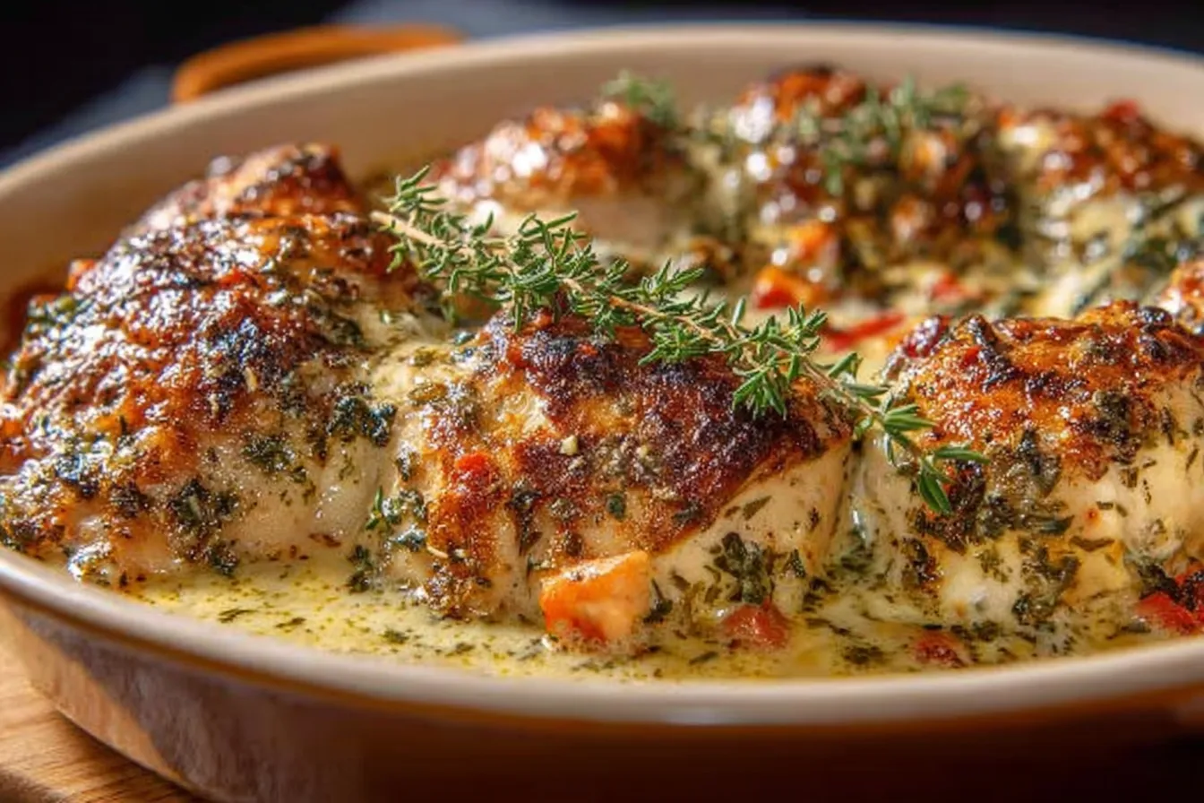 Savory Baked Herb Chicken Casserole Recipe | Comforting Delight 4 Savory Baked Herb Chicken Casserole Recipe | Creamy One-Dish Meal with Chicken, Herbs & Vegetables