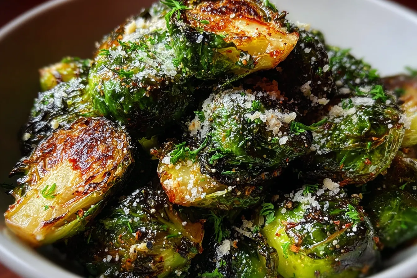Tahini-Caesar Roasted Brussels Sprouts