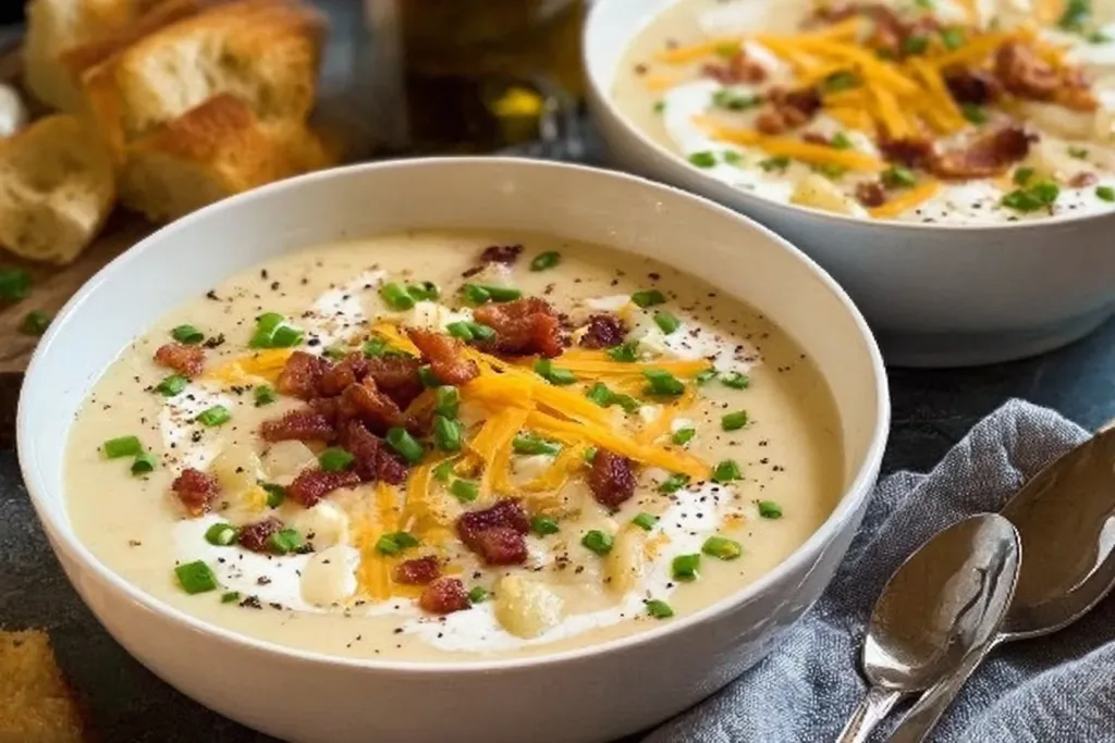 Creamy Potato Soup Bowl with Fresh Herbs