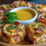 Baked Ham and Cheese Rolls with Honey Mustard Sauce