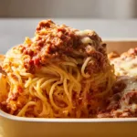 Baked Spaghetti Dish Served Hot and Cheesy