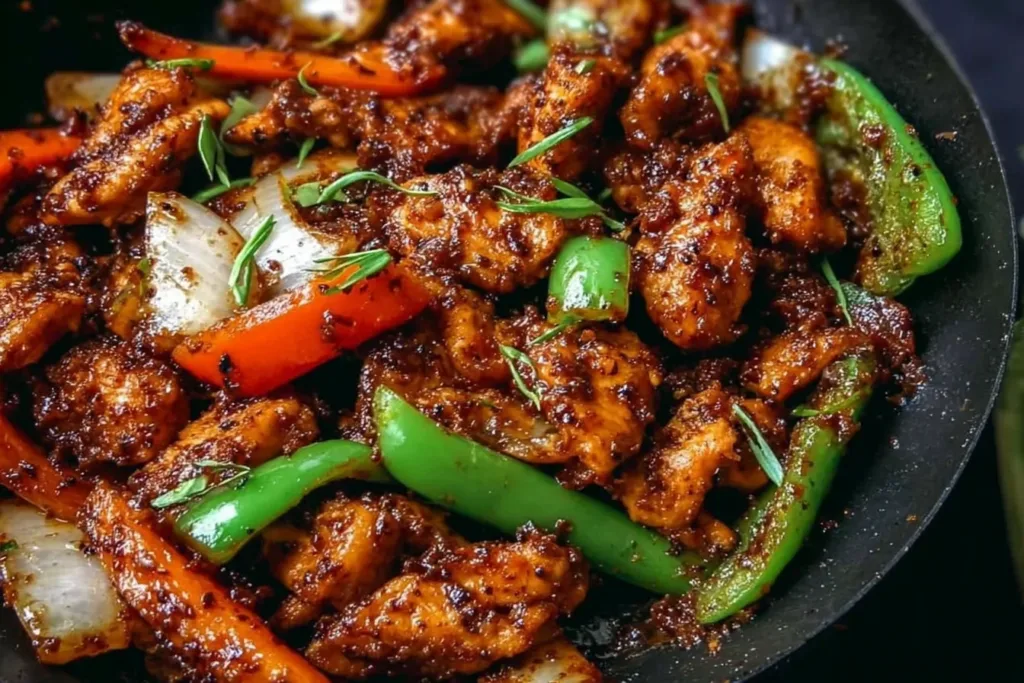 Black Pepper Chicken Plated with Fresh Vegetables