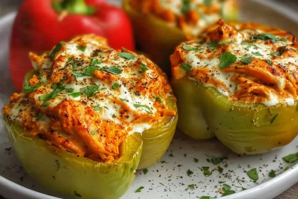 Buffalo Chicken Stuffed Peppers Ready to Serve
