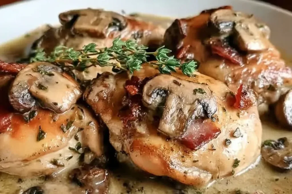 Delicious Chicken Thighs in Creamy Bacon Mushroom Sauce