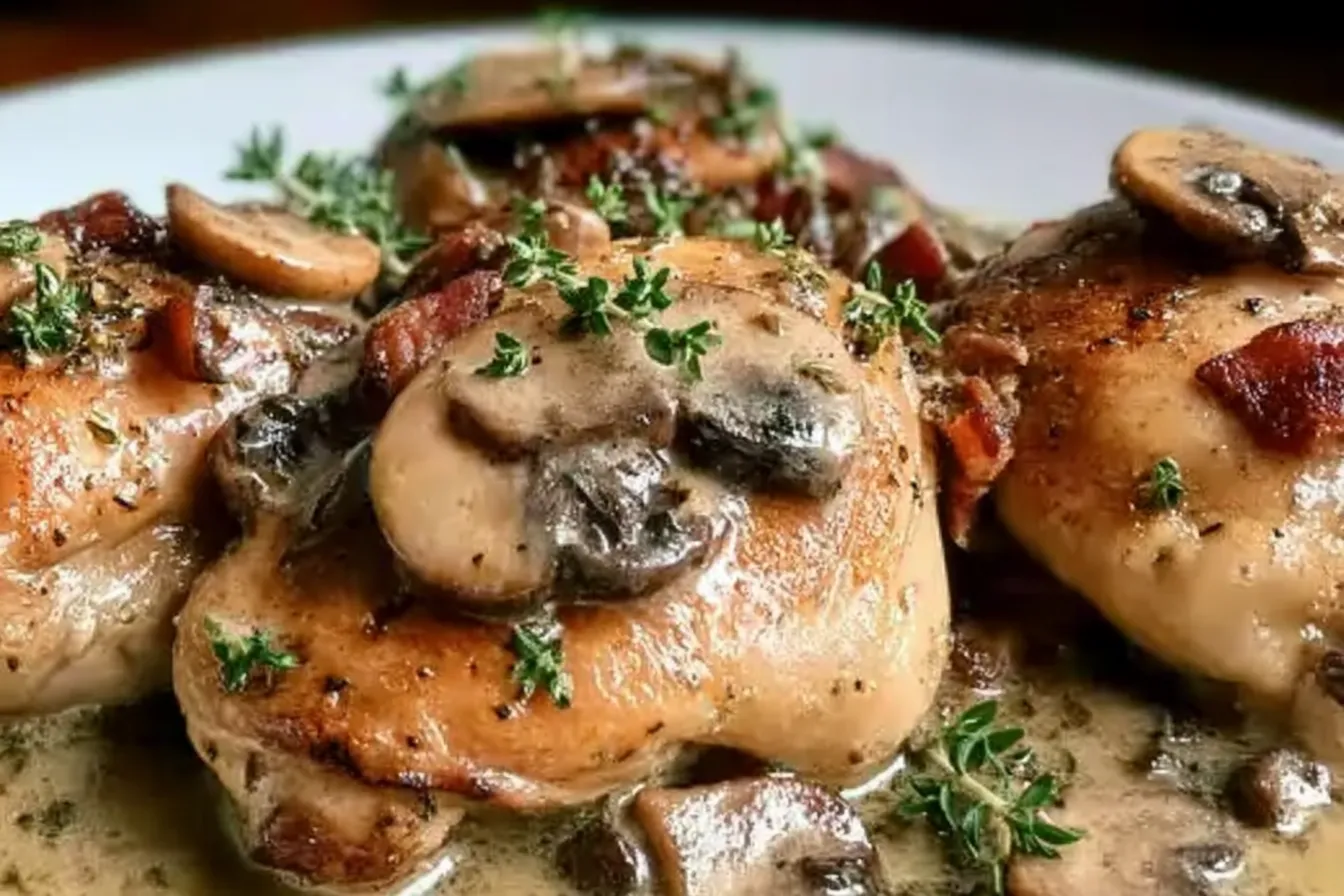 Chicken Thighs in Creamy Bacon Mushroom Sauce: A Comfort Dish 4 Chicken Thighs in Creamy Bacon Mushroom Sauce