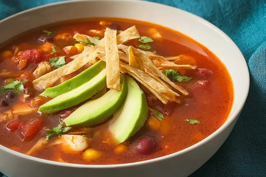 Hearty Chicken Tortilla Soup in a Bowl