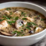 Homemade Clean Chicken Mushroom Soup in a Bowl