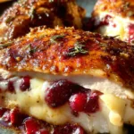 Cranberry Brie Stuffed Chicken on a Serving Platter