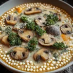 Creamy Mushroom & Pearl Couscous Soup Presentation