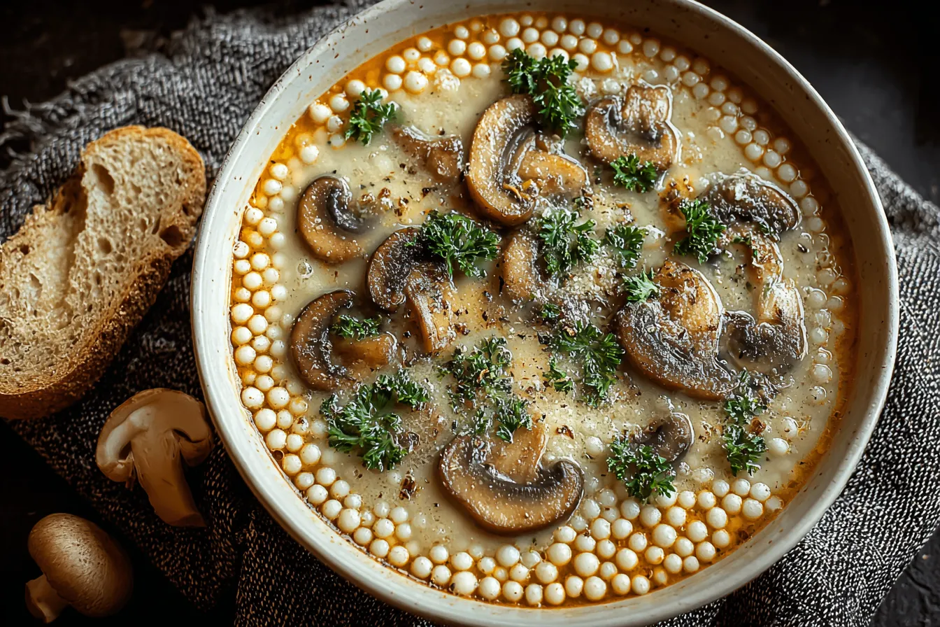 Creamy Mushroom & Pearl Couscous Soup Recipe 