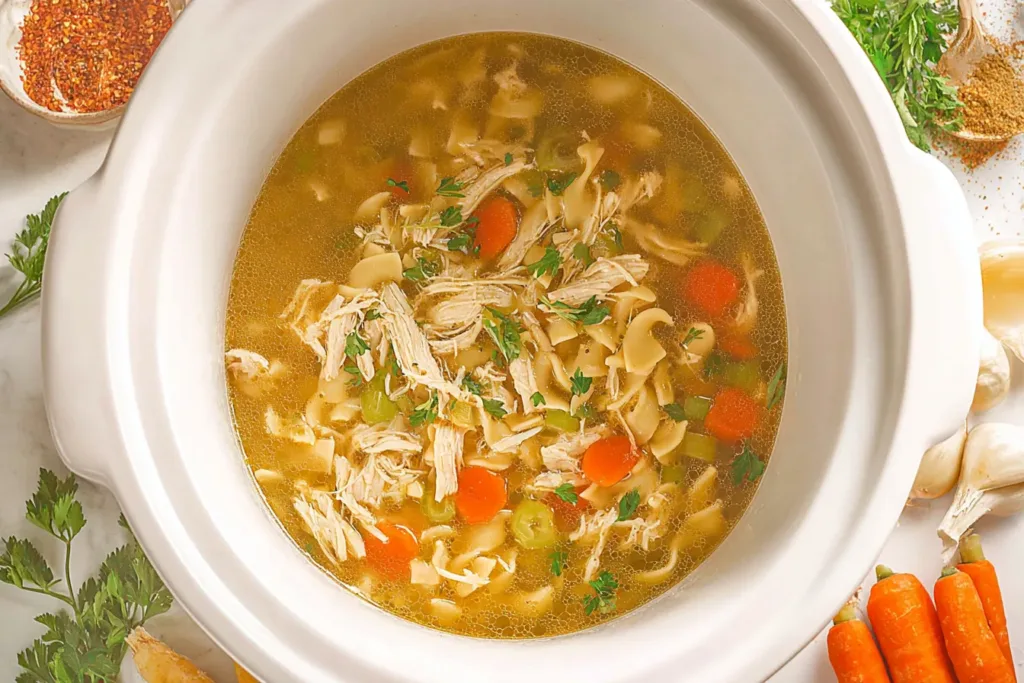 Crockpot Chicken Noodle Soup in a Bowl