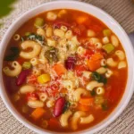 Crockpot Minestrone Soup in a Rustic Bowl
