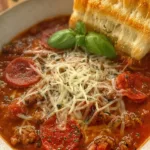 Bowl of Easy Pizza Soup Ready to Enjoy