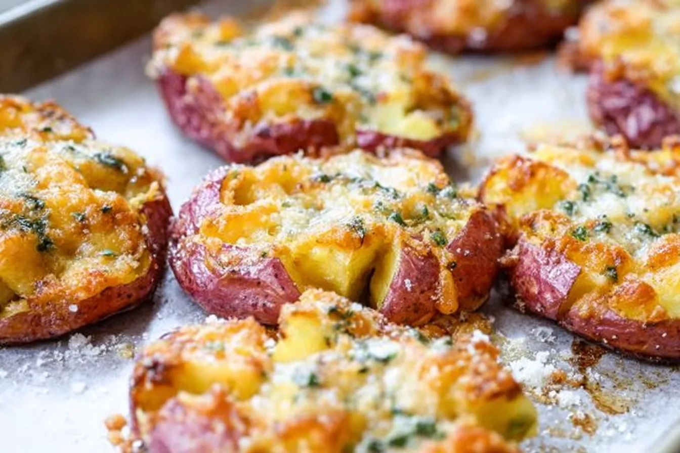 Easy Roasted Smashed Potatoes with CHEESE!