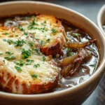 Bowl of French Onion Short Rib Soup Topped with Cheese